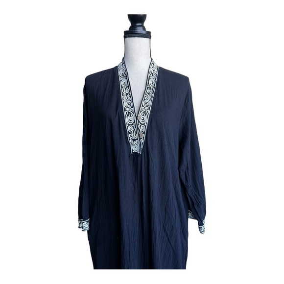 Oscar de la Renta Black Maxi Caftan Dress with White Accents Size L - Picture 5 of 8